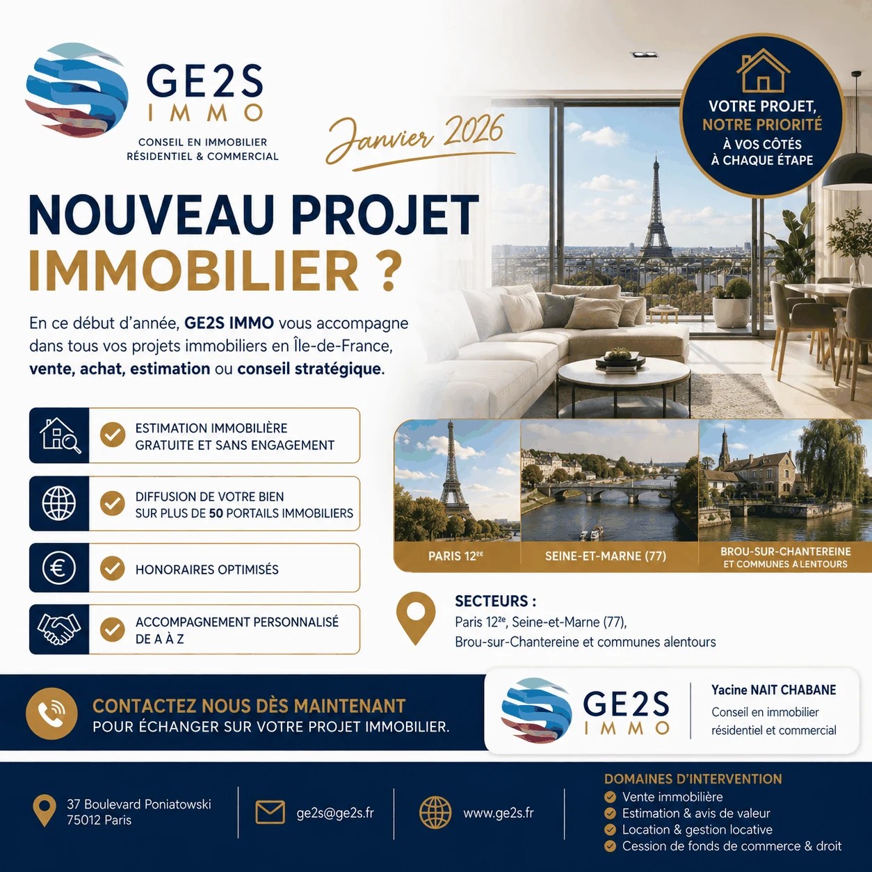 Cliquer pour agrandir le visuel Nouveau projet immobilier : par où commencer avant achat, vente ou estimation — visuel GE2S IMMO