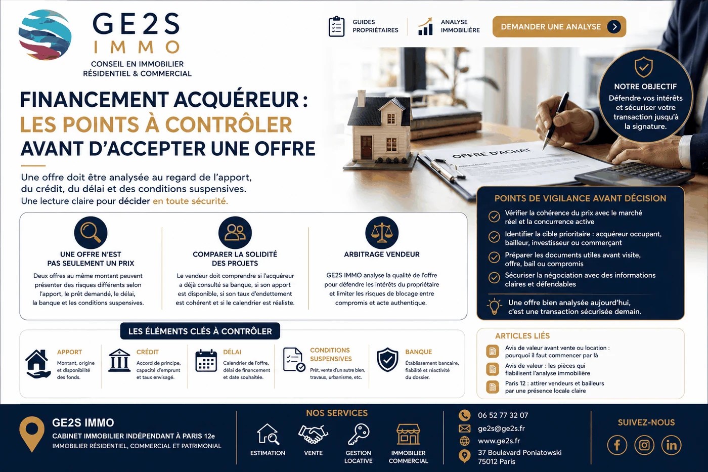 Financement acquéreur : les vérifications utiles avant d’accepter une offre — visuel GE2S IMMO