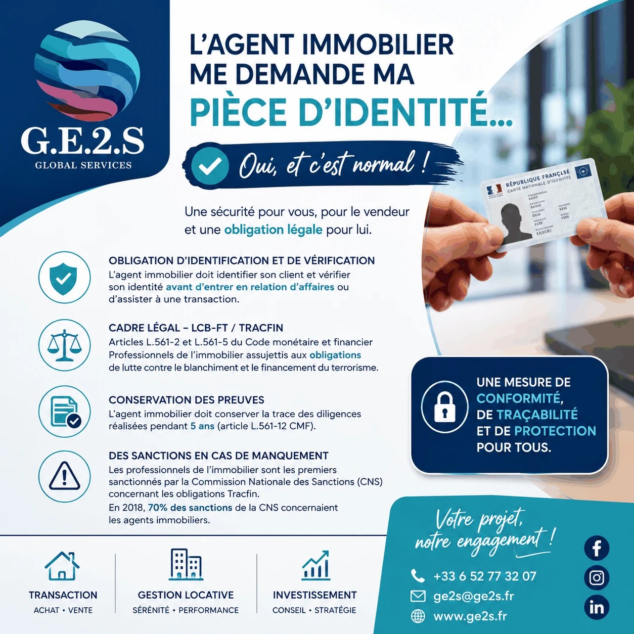 Pièce d’identité avant visite : intérêt, cadre et bonnes pratiques — visuel GE2S IMMO